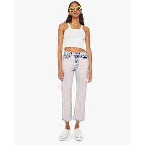 Mother High Waisted Rider Ankle Paint on My Palette Wash Pink Jeans Size 28 NWOT